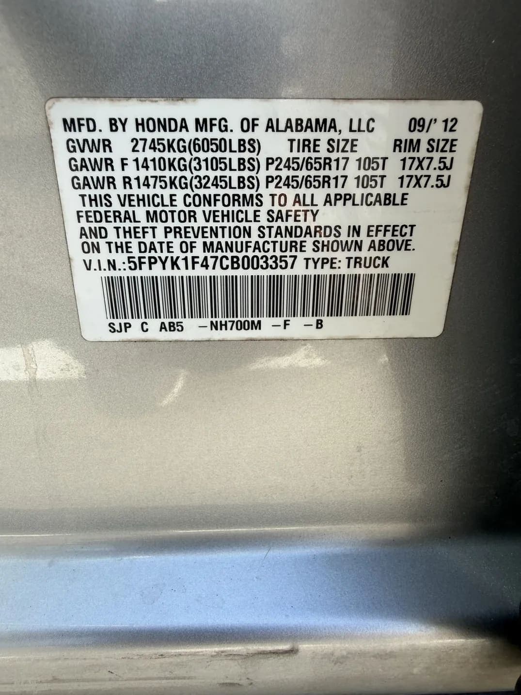 2012 Honda Ridgeline RTS, view